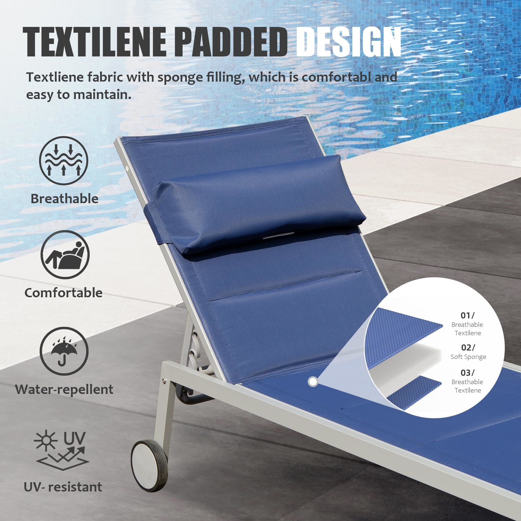 Outdoor Patio Chaise Lounge Set of 3 Doba